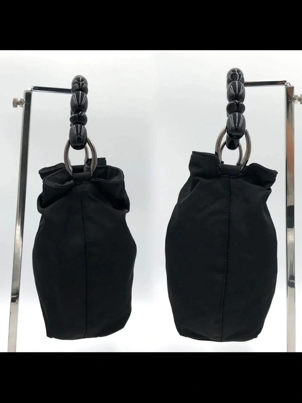 Dior Black Nylon Shoulder Bag with Beaded Handle